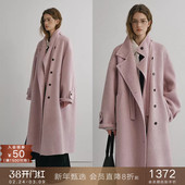 毛呢外套女 popchrio立领含驼绒双面呢羊毛大衣中长款 明星同款