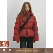 popchrio 面包服 红色90白鸭绒立领抽绳泡芙羽绒服小个子收腰短款