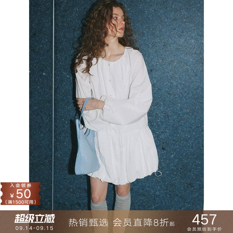 popchrio法式花苞灯笼袖衬衫裙										
