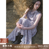 格纹a字半身裙套装 格子衬衫 女 莫代尔不规则飘带领无袖 popchrio