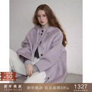 popchrio 女 设计感羊毛连帽双面呢大衣小个子灰色毛呢外套中长款