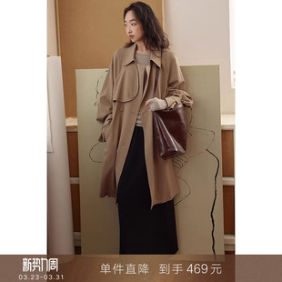 中长款 高级感撞色领卡其色风衣小个子灯笼袖 外套女 到手469元