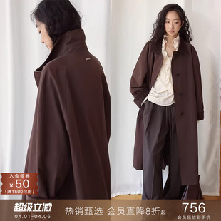 popchrio 复古灯芯绒拼接风衣小个子翻领韩版 休闲外套中长款 法式
