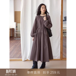 中长款 叠穿连衣裙收腰法式 慵懒收褶圆领宽松长袖 女 到手259元
