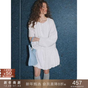 花苞衬衫 泡泡灯笼长袖 连衣裙蕾丝花边A字长裙子女 法式 popchrio