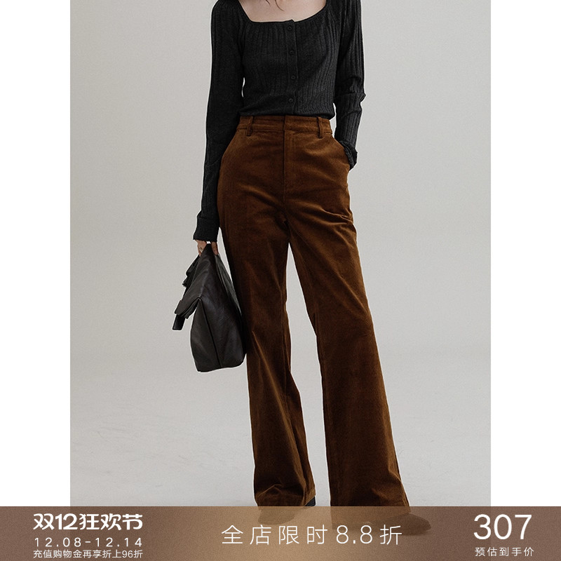 popchrio复古灯芯绒高腰微喇裤