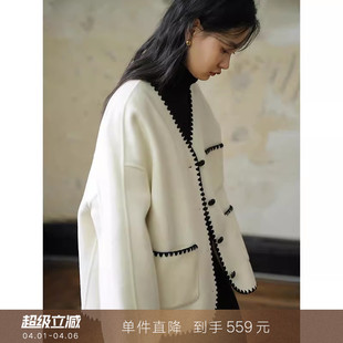 小香风v领羊毛双面呢短款 毛呢大衣小个子无羊绒外套 到手559元