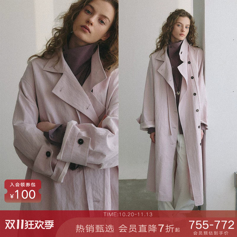 【陈都灵同款】popchrio皱感棉慵懒风立领风衣短款中长款宽松外套