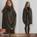 popchrio 毛呢外套女 茧型加厚立翻领驼绒羊毛双面呢大衣宽松短款