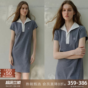 连衣裙宽松显瘦a字短裙中长款 复古撞色刺绣polo领短袖 popchrio