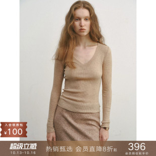 popchrio◆羊毛混纺简约v领显瘦锁骨针织衫内搭套头毛衣打底衫女