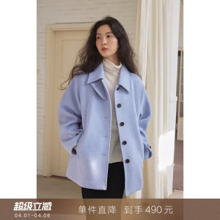 100羊毛颗粒绒短款 毛呢大衣宽松加厚呢子外套小个子 到手490元