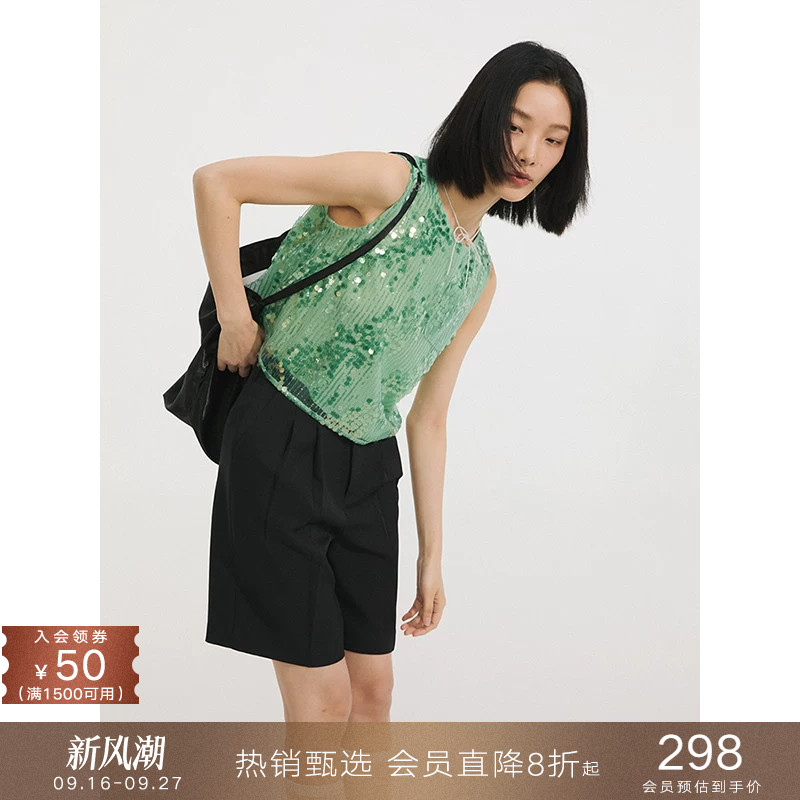 popchrio珠片圆领小吊带背心图片