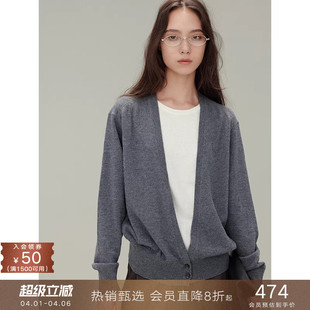 popchrio 软糯内搭套头毛衣女冬 100%羊毛设计感圆领假两件针织衫