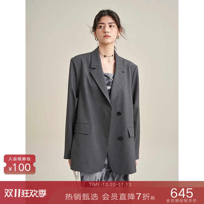 popchrio◆设计感小众宽松休闲西服高级灰色职业西装外套小个子女