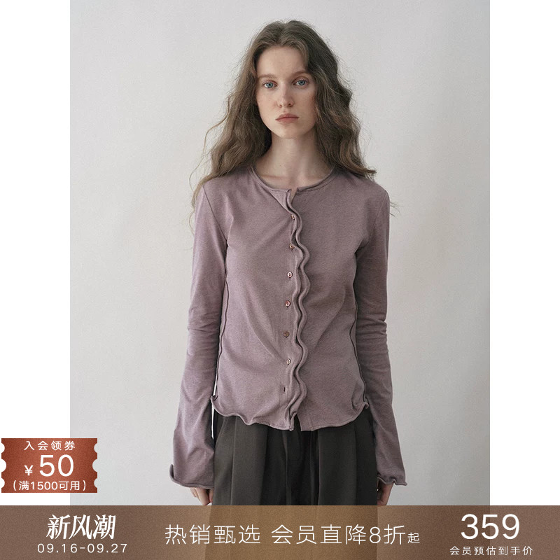 popchrio设计感长袖纯棉圆领T恤图片
