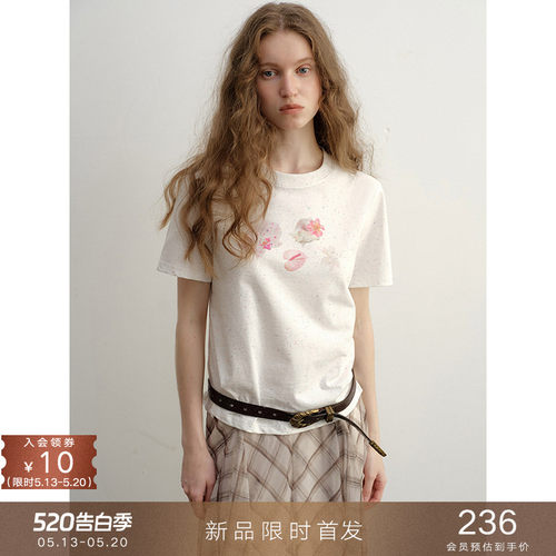 popchrio手绘印花彩点针织T恤