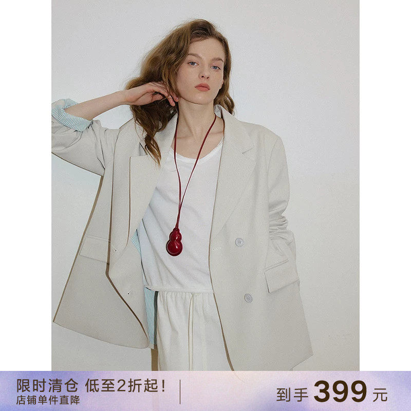 【到手399元】小众设计条纹内里侧开叉西装外套宽松廓形休闲西服