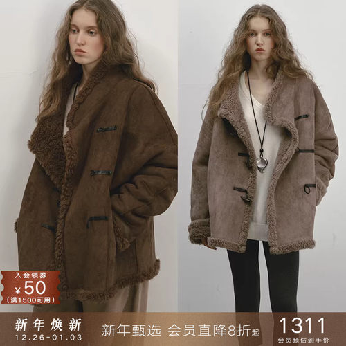 popchrio双面穿皮毛一体毛绒大衣