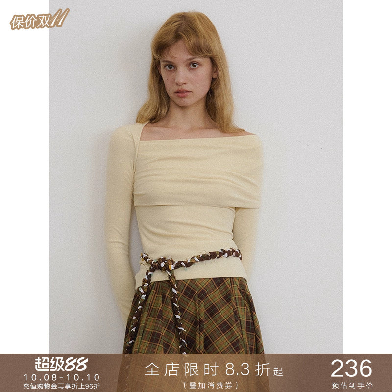 不规则修身显瘦锁骨上衣女