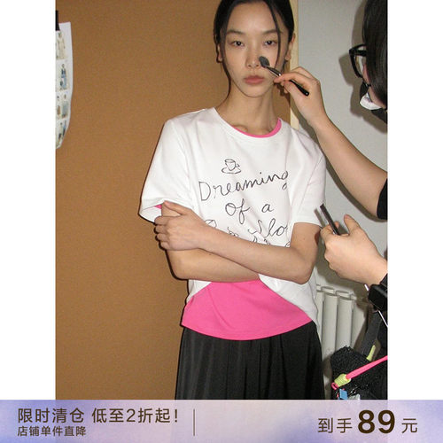 popchrio印花字母正肩短袖T恤