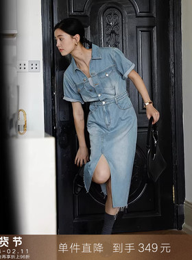 【到手349元】港风回归 重工水洗牛仔连衣裙复古拼接显瘦A字长裙