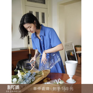 韩版 连衣裙高级感短袖 优雅通勤百褶衬衫 中长裙子女 到手159元