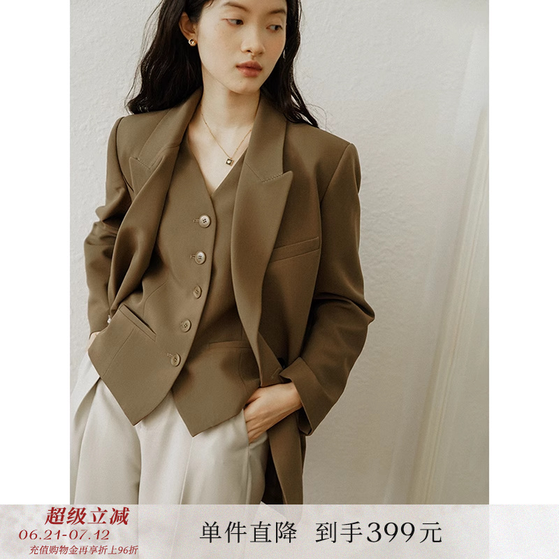 【到手399元】oversize宽松设计感西装外套小个子西服马甲套装女