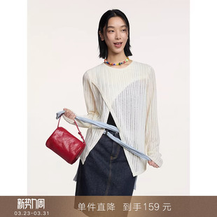 T恤不规则开叉叠穿上衣防晒罩衫 进口镂空针织长袖 女 到手159元