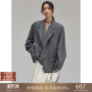 小个子宽松廓形小西服外套通勤女 休闲西装 popchrio 设计感叠褶袖