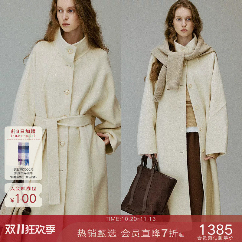 popchrio◆复古含驼绒羊毛立领双面呢大衣宽松无羊绒毛呢呢子外套