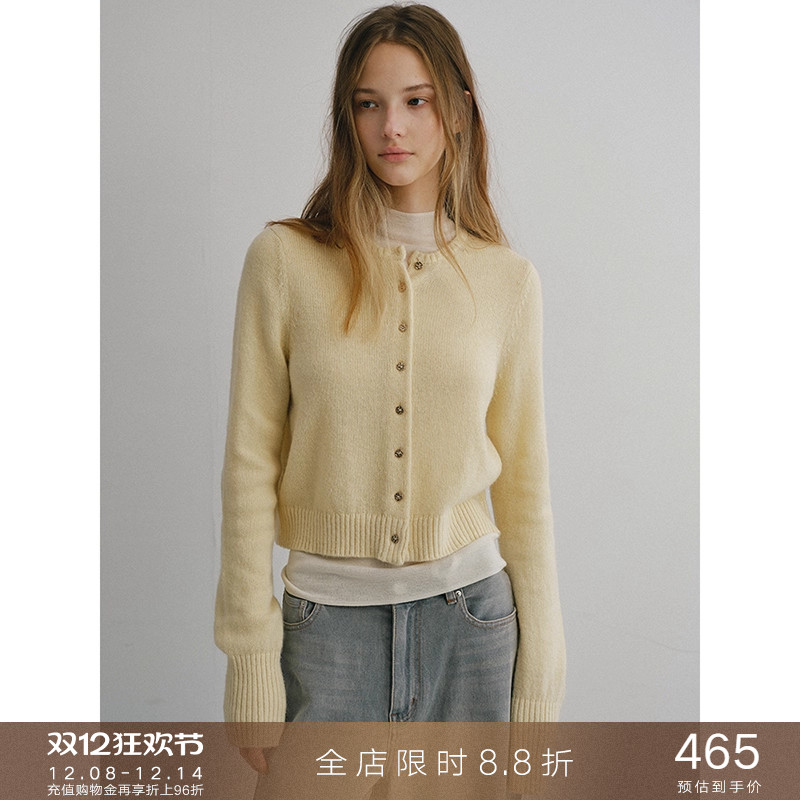 popchrio软糯羊驼毛圆领针织开衫