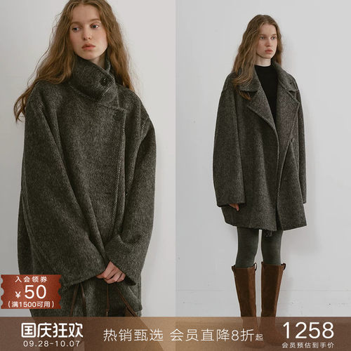 popchrio茧型含驼绒毛呢大衣