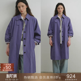 外套女 宽松休闲小个子中长款 popchrio 亚麻混纺翻领廓形风衣韩版