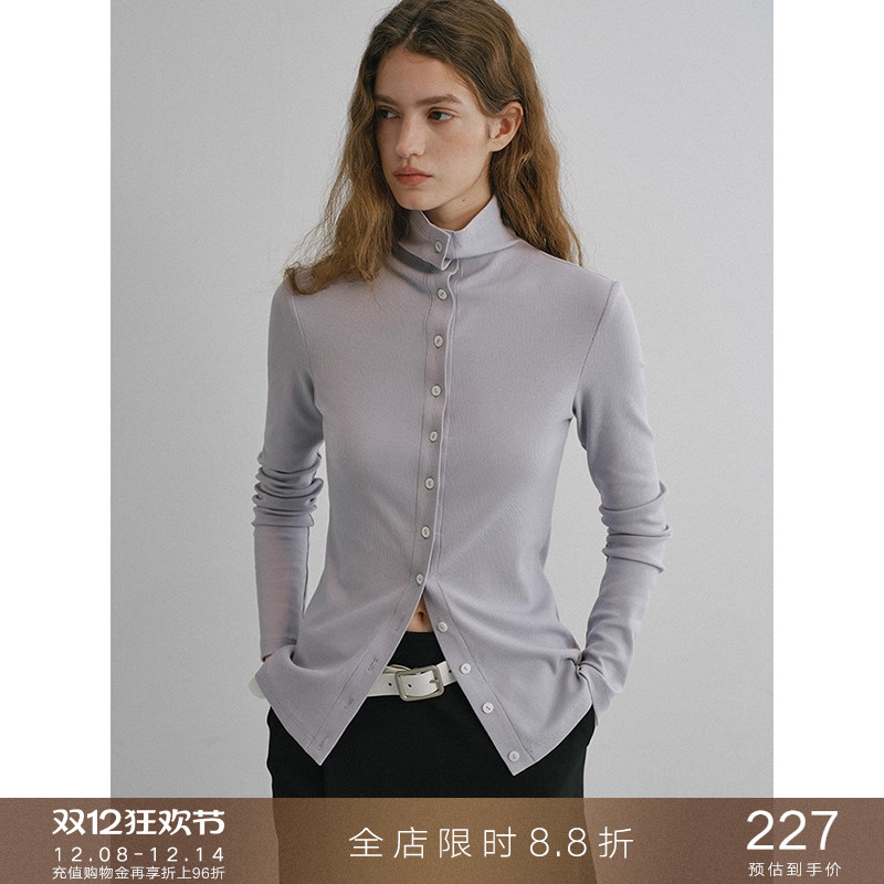 popchrio堆叠高领修身长袖T恤