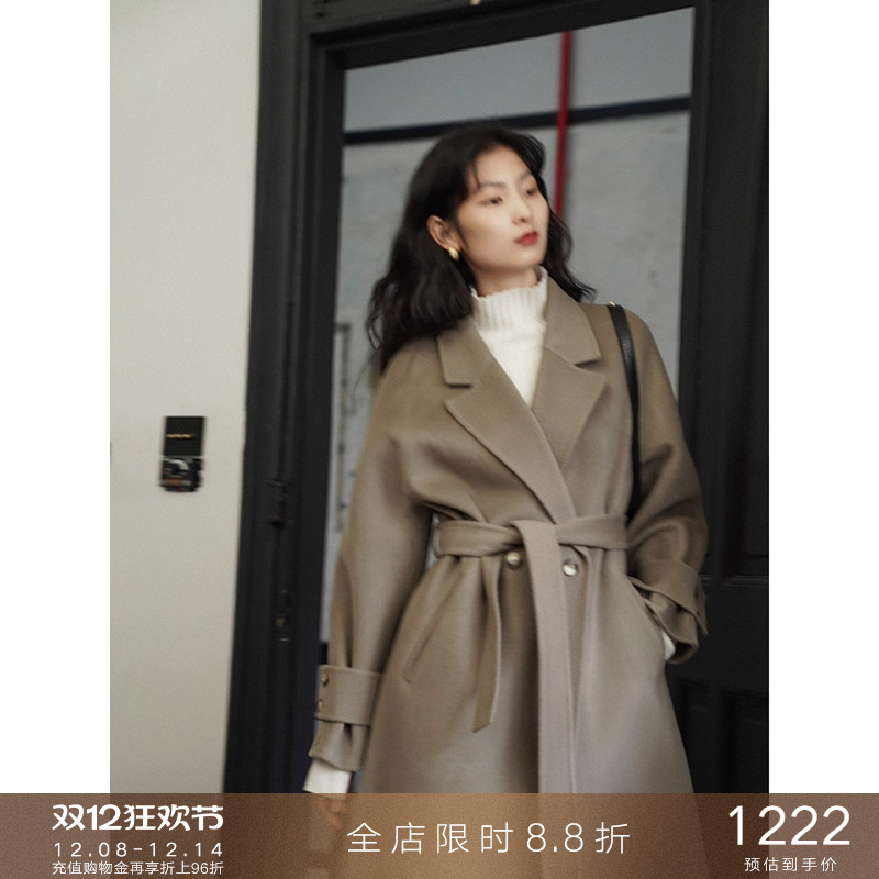 popchrio小个子羊毛双面呢大衣