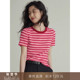 到手129元 夏日多巴胺 学院风圆领短袖 条纹棉T恤修身 显瘦上衣