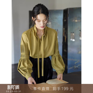 宽松衬衣泡泡长袖 衬衫 耐皱莫代尔立领系带法式 上衣 到手199元