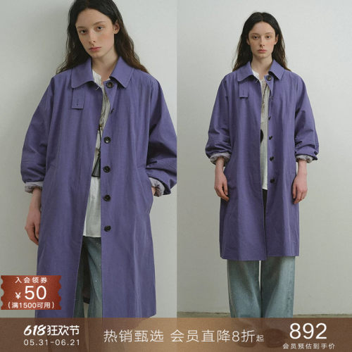 popchrio韩版宽松休闲翻领风衣