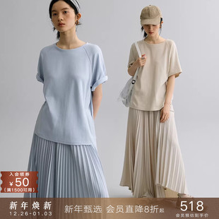 女夏 T恤连衣裙宽松休闲百褶裙中长款 popchrio 慵懒风设计感短袖