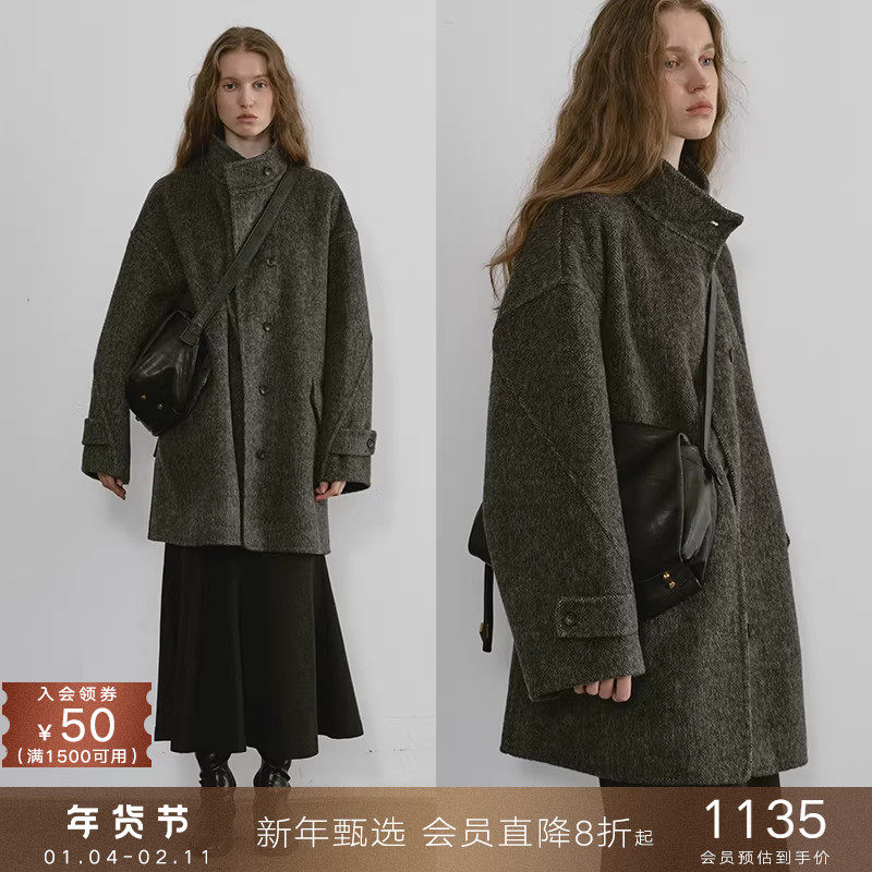 popchrio◆重磅人字纹立领双面羊毛大衣小个子宽松短款毛呢外套女,女装/女士精品,毛呢外套,淘宝优惠券,粉丝福利购,淘宝优惠卷