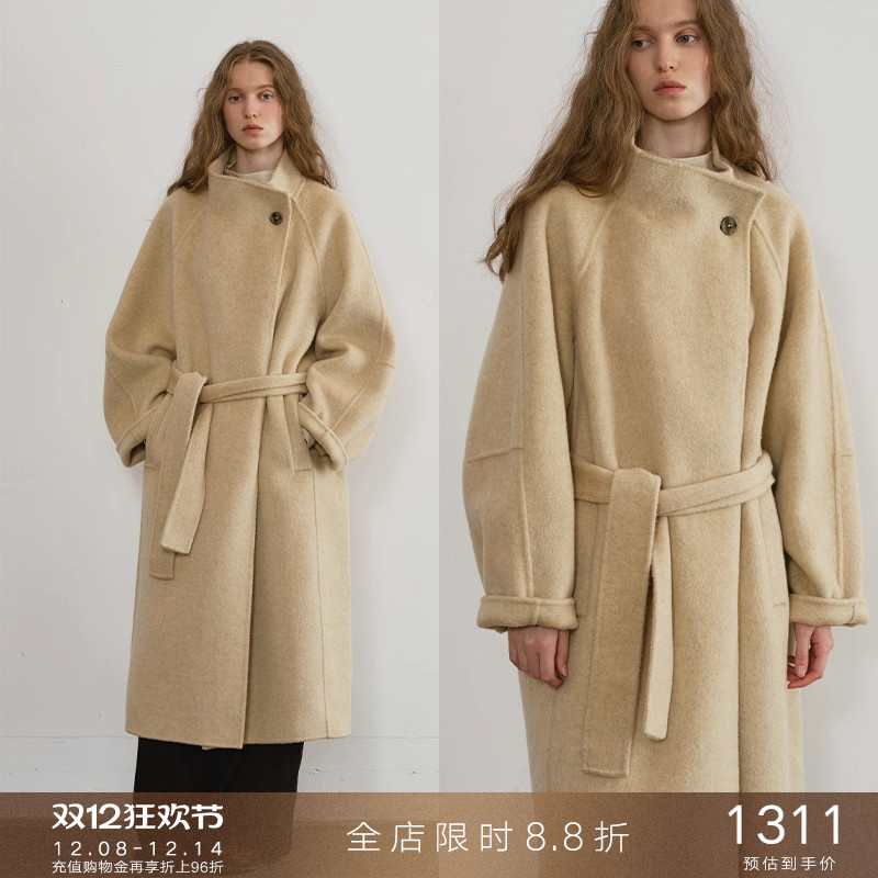 popchrio慵懒风自由领羊毛大衣