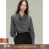 衬衣打底衫 不对称高级设计感长袖 女春 复古松弛荡领衬衫 popchrio