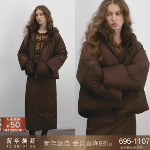 女 泡芙羽绒服小个子连帽外套半身裙子套装 popchrio 90白鸭绒短款