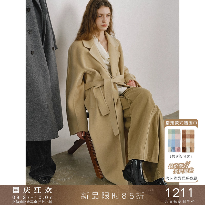 【十年系列】高支100%羊毛大翻领双面呢子大衣中长款毛呢外套女冬