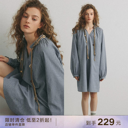 popchrioV领泡泡长袖连衣裙