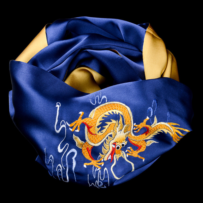 手工苏绣真丝围巾男士保暖桑蚕丝苏州刺绣丝巾送礼品盒伴手礼高档