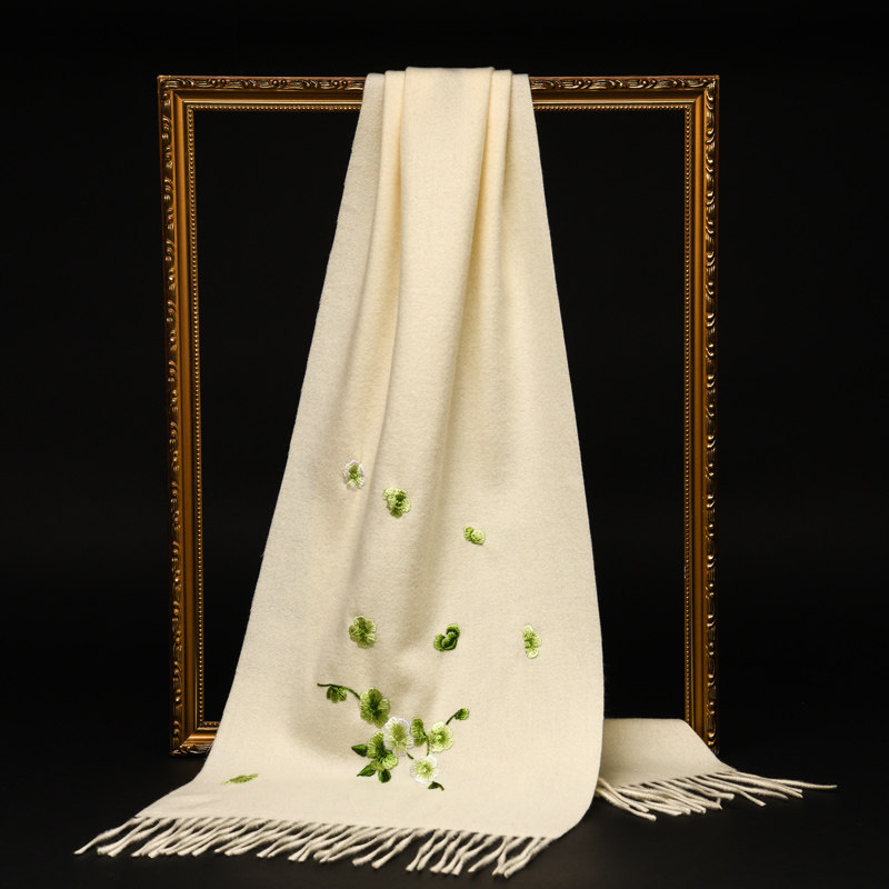 手工苏绣羊绒围巾女冬季保暖送礼双面绣纯山羊绒披肩送礼长款围脖