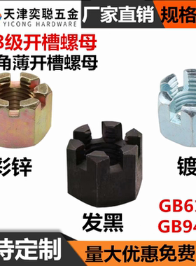 GB6181六角开槽螺母8级槽型GB9459开口铣槽花篮螺帽Q387通止规