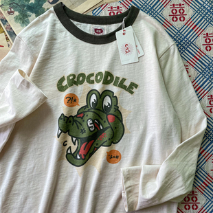 小众怀旧老粗布纯棉长短袖 复古卡通休闲T恤男女款 美式 谢先绅